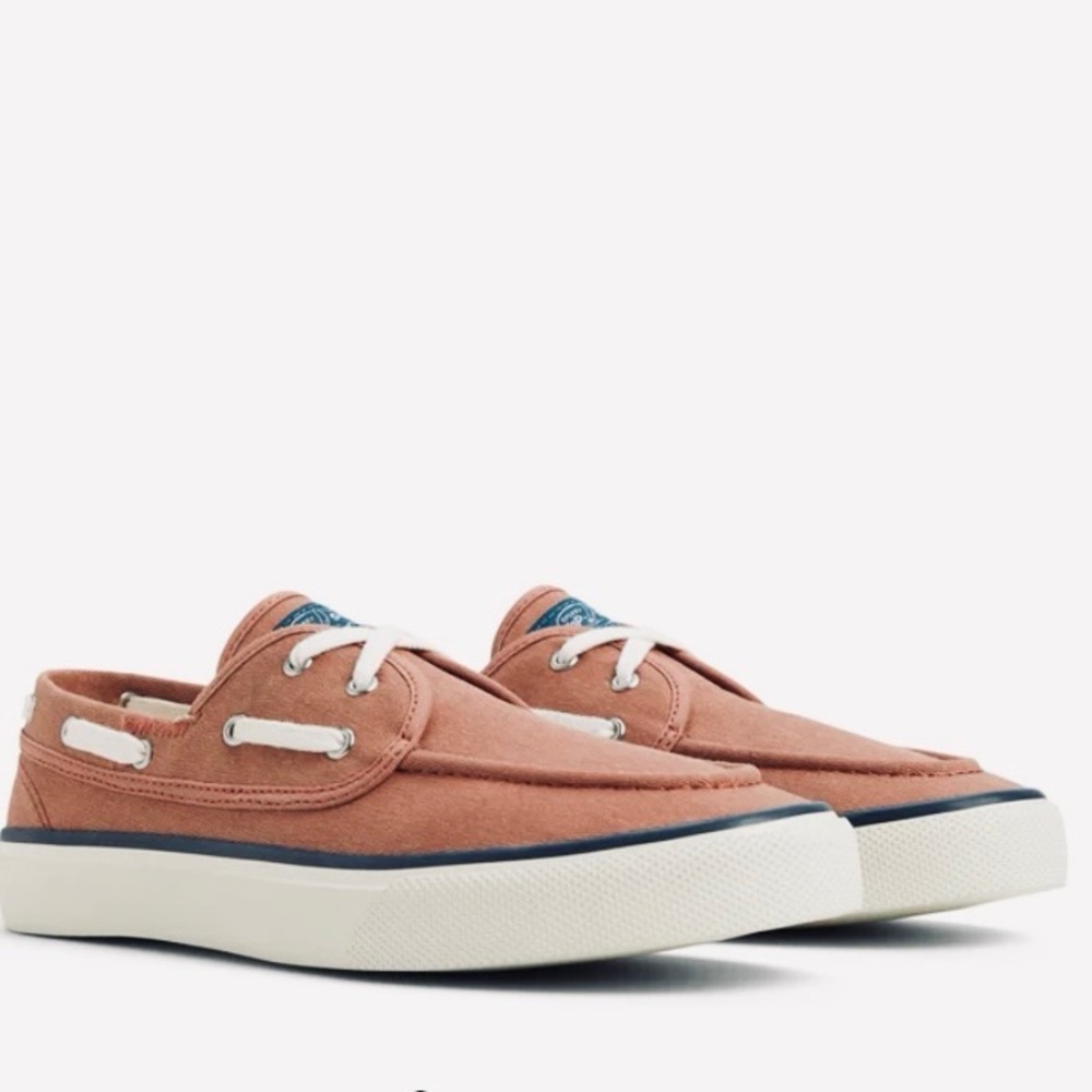 Sperry Coral Canvas Boat Shoes with White Laces